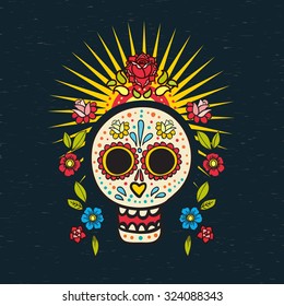 The poster  of Day of the Dead, a traditional holiday in Mexico. Skulls,  ribbons,  for design, t-shirt