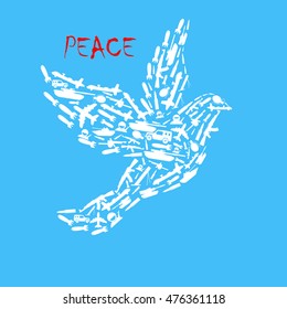 The poster for the day of peace. No war. Dove symbol of peace covered arms. Vector Image.