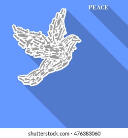 The poster for the day of peace. No war. Dove symbol of peace covered arms. Vector Image.