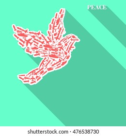 The poster for the day of peace. No war. Dove symbol of peace covered arms. Vector Image.