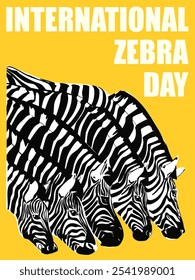 Cartaz dedicado ao Dia Internacional da Zebra.
Ilustração vetorial.