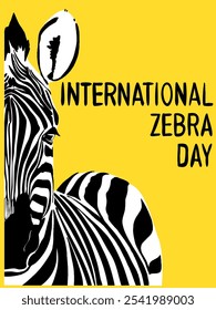 Cartaz dedicado ao Dia Internacional da Zebra.
Ilustração vetorial.