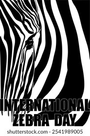 Cartaz dedicado ao Dia Internacional da Zebra.
Ilustração vetorial.