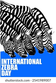 Cartaz dedicado ao Dia Internacional da Zebra.
Ilustração vetorial.