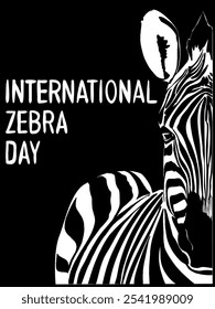 Cartaz dedicado ao Dia Internacional da Zebra.
Ilustração vetorial.