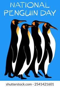 Cartaz dedicado ao dia mundial dos pinguins.
Ilustração vetorial.