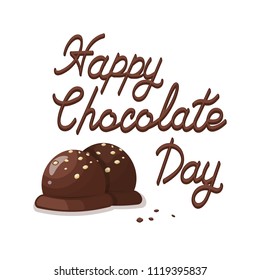 Poster with delicious cocoa candy, ready to celebrate a happy and delicious chocolate day. Stock vector. Cartoon style.