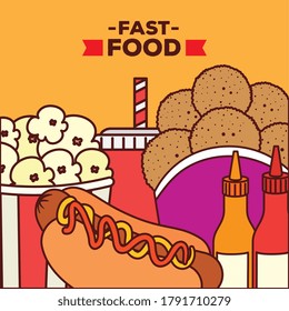 poster with delicious fast food vector illustration design