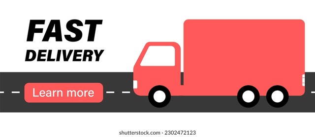 Poster for delivery and transportation business. Concept of landing page on delivery service theme application. Cartoon flat design style with a red truck