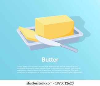 Ein Plakat, das Butter darstellt. Frische Butter in einem Butterschüssel. Ein Bild in handgezeichnet.