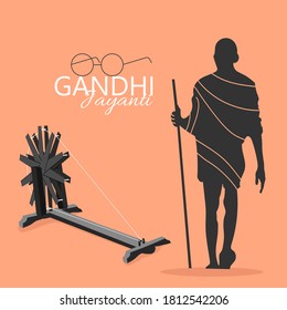 Poster design for 2 October birth anniversary of Mahatma Gandhi with eye glasses and charkha element