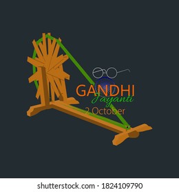 Poster design for 2 October birth anniversary of Mahatma Gandhi with eye glasses and charkha element