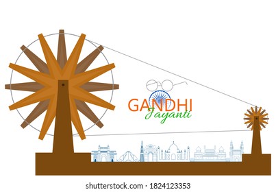 Poster design for 2 October birth anniversary of Mahatma Gandhi with eye glasses and charkha element