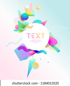 Poster design  of 3D  primitive geometric shapes. Colorful template.