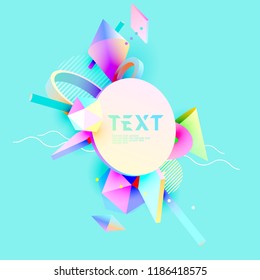 Poster design  of 3D  primitive geometric shapes. Colorful template.