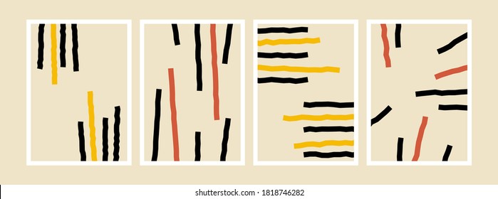 Сontemporary poster design. Abstract nordic wall decoration children scribbles, minimalist postcard set. Vector illustration