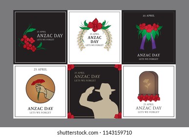 Poster design of Anzac day with text Lest we forget on black and white background. Vector illustration