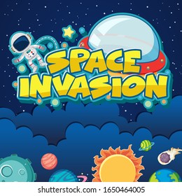 Poster design with astronaut and solar system background illustration