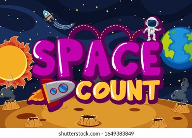 Poster design with astronaut and spaceship in the space illustration