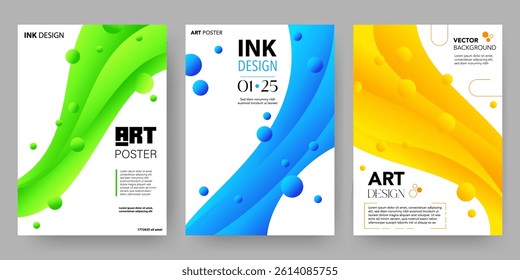 Poster design background vector set. Cover template with vibrant abstract gradient line wave, geometric shape. Ideal design for social media, flyer, party, music festival, club.
