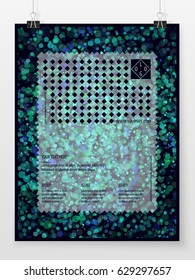 Poster design. Banner template. Bokeh background. Business concept. Sparkles. Promotion cover. Vector flyer mock up. Presentation design for business, art or entertainment event.