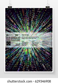 Poster design. Banner template. Bokeh background. Business concept. Sparkles. Promotion cover. Vector flyer mock up. Presentation design for business, art or entertainment event.