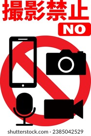 Poster design banning the use of all device equipment.　[Japanese translation 'No photography'.]
