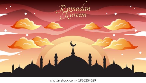 Poster Design, Beautiful sky view with many stars and clouds on the Night of Ramadan Kareem, Time for Sahur, Happy Fasting For Every Muslim