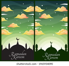 Poster Design, Beautiful sky view with many stars and clouds on the Night of Ramadan Kareem, Time for Sahur, Happy Fasting For Every Muslim