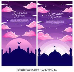 Poster Design, Beautiful sky view with many stars and clouds on the Night of Ramadan Kareem, Time for Sahur, Happy Fasting For Every Muslim