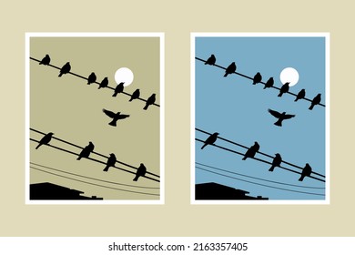 Poster Design of Birds Sitting on Electric Wires