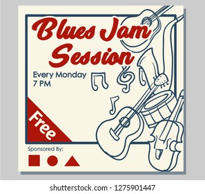 Poster Design For Blues Jam Session Event.