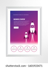 Poster design business startup launch concept with two rockets blasting off icon
