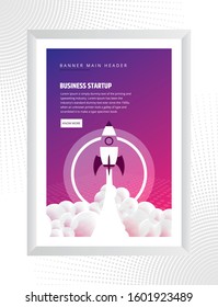 Poster design business startup launch concept with rocket icon