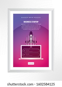 Poster design of business startup launch concept with rocket icon