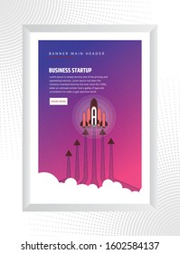 Poster design of business startup launch concept with rocket icon