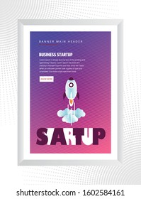 Poster design of business startup launch concept with rocket icon