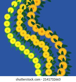 Diseño de afiches con un llamado a ayudar y rezar por Ucrania. Tiempo de paz después de acciones militares en Ucrania. La imagen de la bandera de Ucrania en forma de girasoles