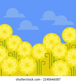 Diseño de afiches llamando a ayudar a Ucrania y rezar por Ucrania. El concepto de tiempo de paz después de las hostilidades en el territorio del pueblo. Imagen de un campo de girasoles en tiempo de calma de verano