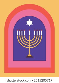 Poster design candlestick hanukkah retro style