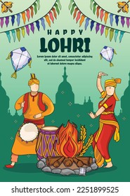 poster design for celebrating happy lohri festival event. vector illustration