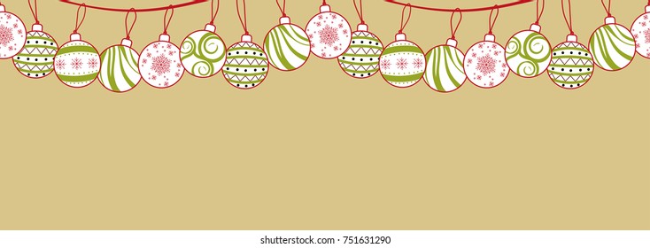 Poster design for Christmas, New Year or party in simple flat style with blank space for text. Seamless background design with various Christmas ornaments at the upper part of the picture.