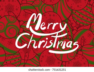 Poster design for Christmas in simple flat style. Seamless background design in colorful with various random Christmas ornament in red and green color and white text in the middle of the picture.