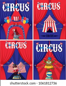 Poster design for circus with animals and trainer illustration