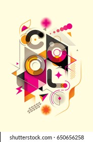 Diseño de afiches en color, con varias formas abstractas, objetos y tipografía. Ilustración vectorial.