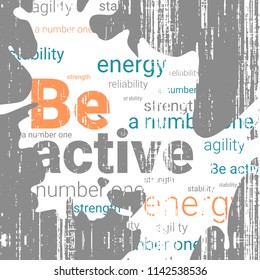 Poster design. Colored words on white and grey background. Grunge vector illustration