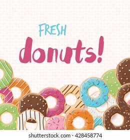 Poster design with colorful glossy tasty donuts, vector illustration