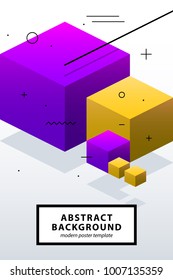 Poster design with colorful isometric cubes in modern style. Abstract background template