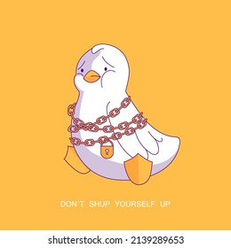 Poster design with the concept of psychology and the development of the inner self. Image of a bird chained. A call not to close in oneself