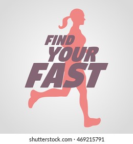 Poster design concept with running woman or girl silhouette